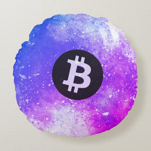 Bitcoin Watercolor (Style 2 - Miami) Round Cushion (Front)