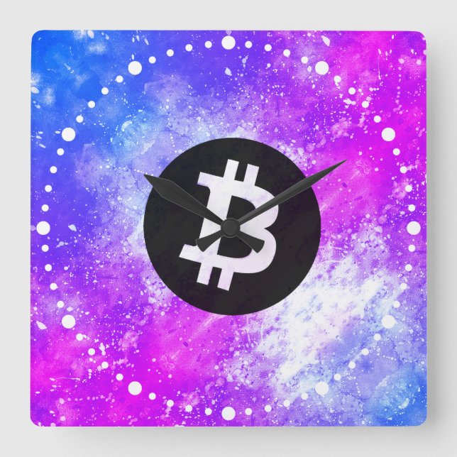Bitcoin Watercolor (Style 2 - Miami) Square Wall Clock (Front)