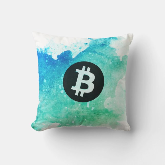 Bitcoin Watercolor (Style 5 - Wave Rider) Cushion (Front)