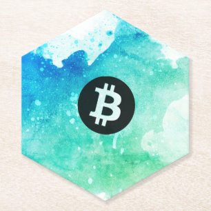 Bitcoin Watercolor (Style 5 - Wave Rider) Paper Coaster