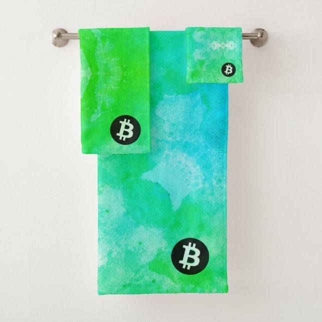 Bitcoin Watercolor (Style $ - Green Day) Bath Towel Set (Insitu)