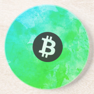Bitcoin Watercolor (Style $ - Green Day) Coaster