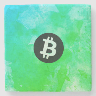 Bitcoin Watercolor (Style $ - Green Day) Stone Coaster