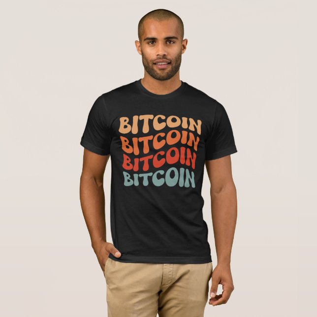 Bitcoin Wavy Text Stylish Crypto Typography Design T-Shirt (Front Full)