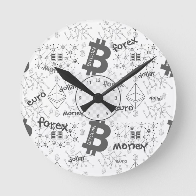  Bitcoin White Money Design Round Clock (Front)