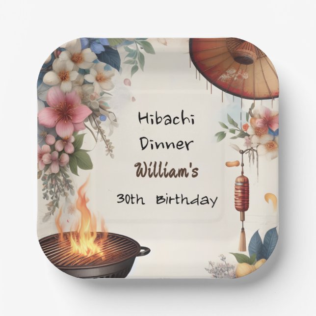Bite Chef Bbq Japanese Sushi Hibachi 30th Birthday Paper Plate (Front)