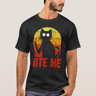 Bite Me Cat Gory Horror Scene   Spooky Catty T-Shirt