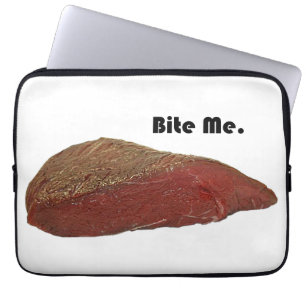 Bite Me Funny Steak Beef Pun Joke Laptop Sleeve