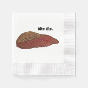 Bite Me Funny Steak Beef Pun Joke Napkin