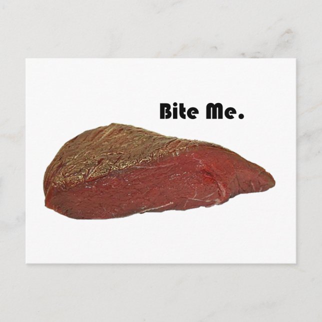 Bite Me Funny Steak Beef Pun Joke Postcard (Front)