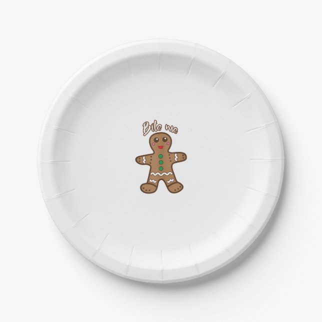 Bite Me Gingerbread Funny Cookie Christmas Thanksg Paper Plate (Front)