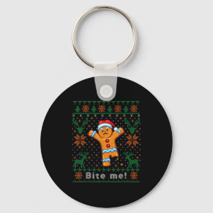 Bite Me Gingerbread Man - Funny Ugly Christmas Swe Key Ring