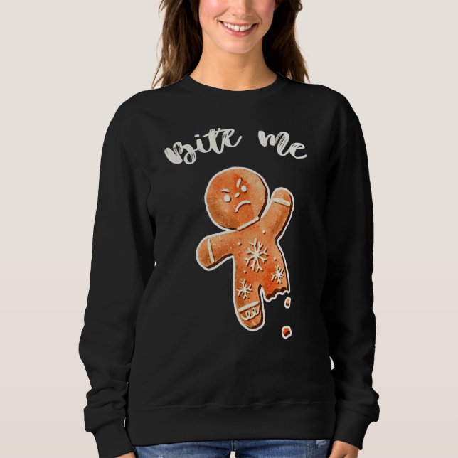 Bite Me Gingerbread Man  Ugly Christmas Sweater 1 (Front)