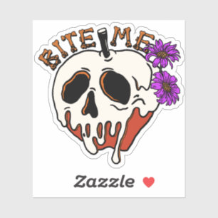 Bite Me - Halloween Skull Poison Apple & Flowers