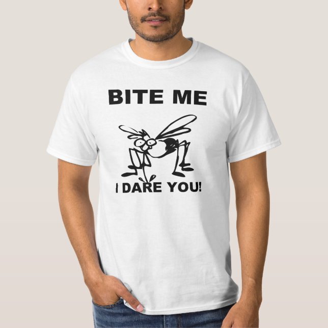 Bite Me I Dare You Funny Mosquito T Shirt (Front)