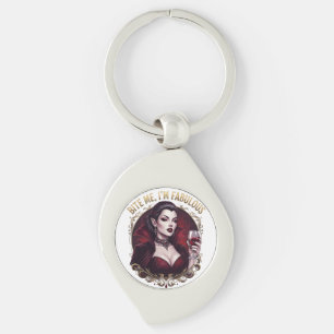 Bite Me I'm Fabulous Vampire Gothic Wine Glass Con Key Ring
