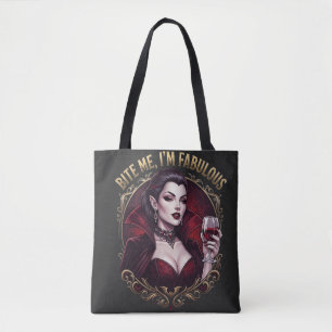 Bite Me I'm Fabulous Vampire Gothic Wine Glass Con Tote Bag