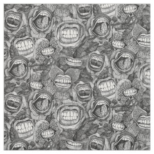 BITE ME orchids and roses BLACK WHITE Fabric