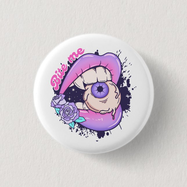 Bite Me Pink Halloween Lips  3 Cm Round Badge (Front)