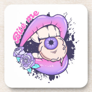 Bite Me Pink Halloween Lips Coaster