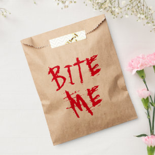 Bite me red blood typography funny Halloween party Favour Bags