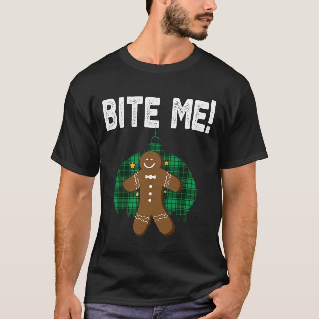 Bite Me Shirt Funny Christmas Gingerbread Man Cost (Front)
