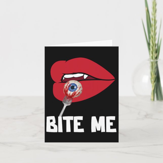 Bite Me Y Vampire Lips Halloween Party Costume  Card (Front)