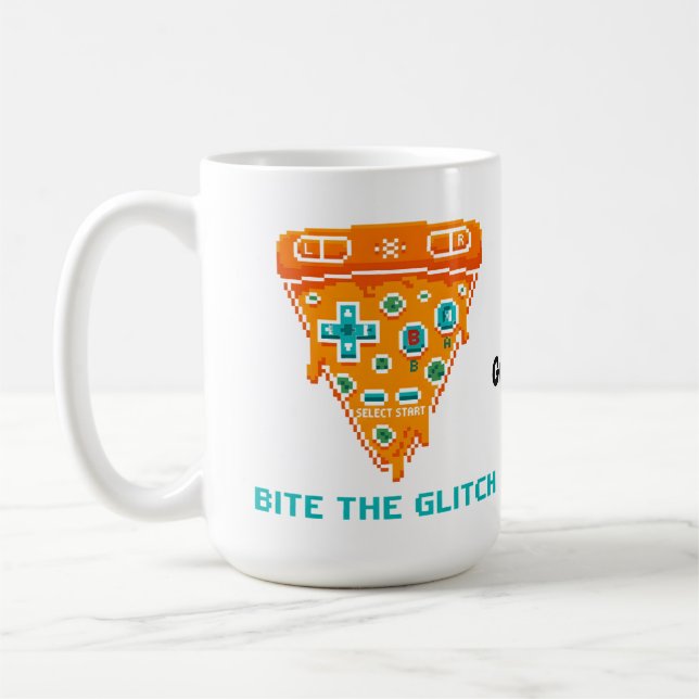  Bite the Glitch Retro 8-Bit Pixel Pizza Gamer  Coffee Mug (Left)