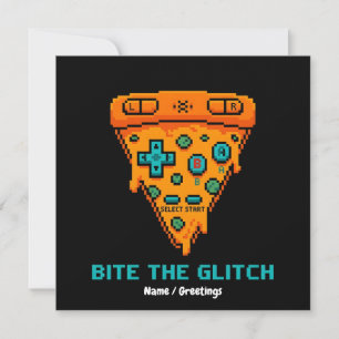  Bite the Glitch Retro 8-Bit Pixel Pizza Gamer  Invitation
