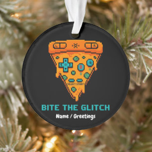  Bite the Glitch Retro 8-Bit Pixel Pizza Gamer  Ornament