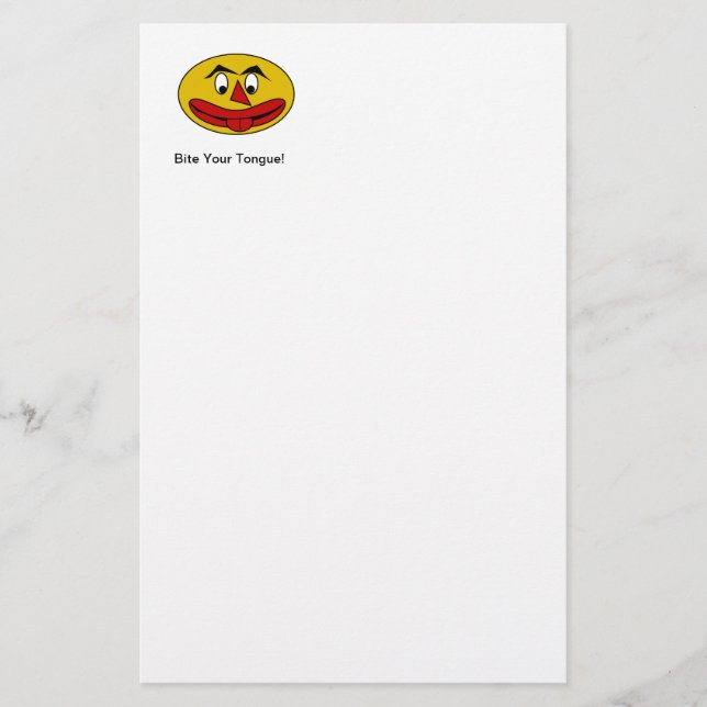 Bite Your Tongue Funny Yellow Face Stationery (Front)