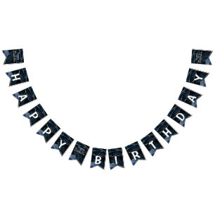 Bithday Agate Navy Blue Gold Marble Bunting Flags