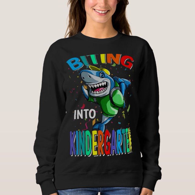 Biting Into Kindergarten Back To School Shark Sweatshirt (Front)