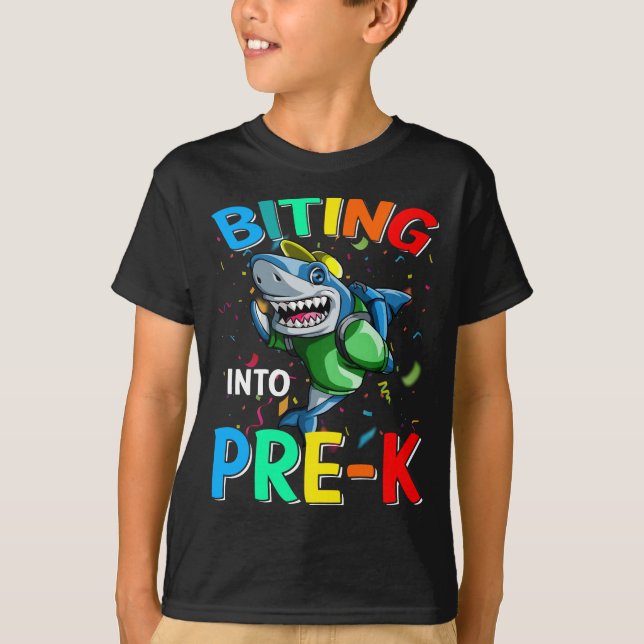 Biting Into Pre-K Shark Back To School T-Shirt (Front)