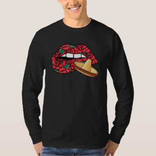 Biting Lips Dia De Los Muertos Mexican Sombrero Da T-Shirt