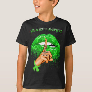 Biting Lips Mental Health Awareness Month  T-Shirt