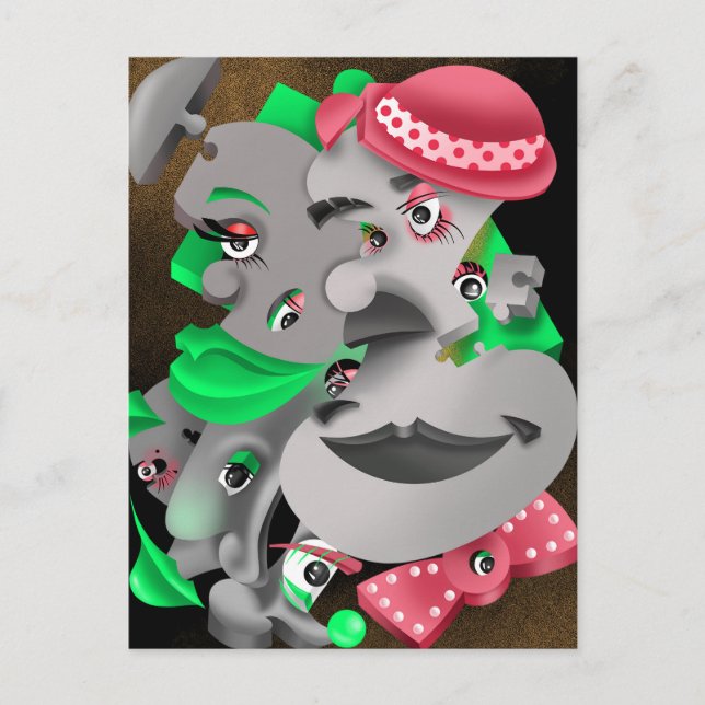 Bits and Pieces – Surreal Puzzle Faces Postcard (Front)