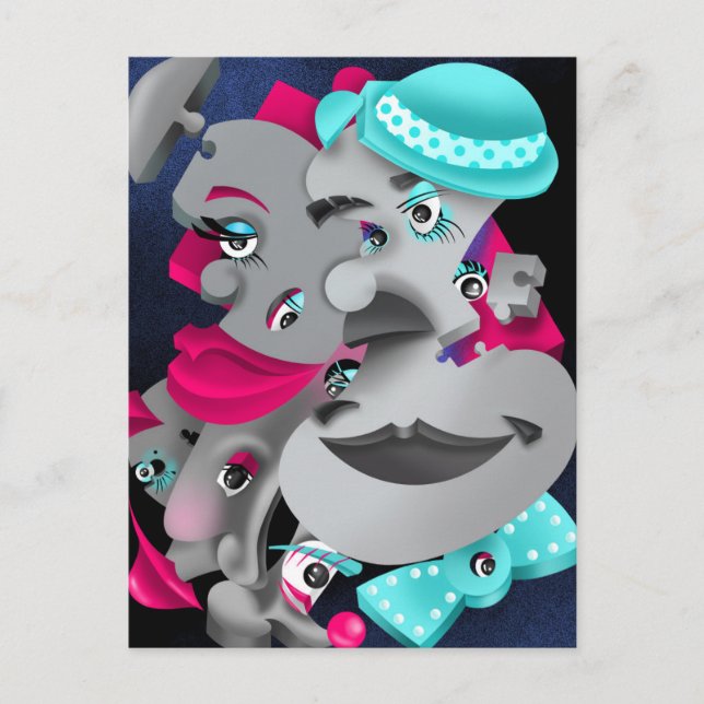Bits and Pieces – Surreal Puzzle Faces Postcard (Front)