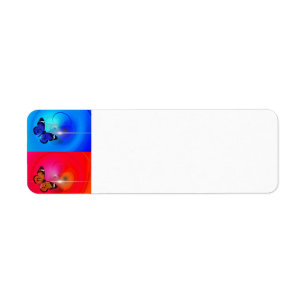 bitterflies in red and blue return address label