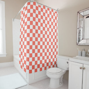 Bittersweet Orange and White Chequered Pattern Shower Curtain