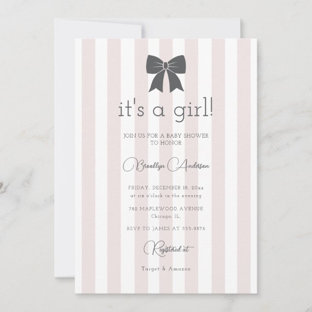 Bitty Bow It's a Girl Baby Shower Invitation (Front)