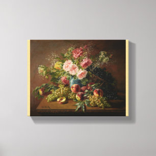Biva Still Life with Flowers Peaches and Grapes Canvas Print