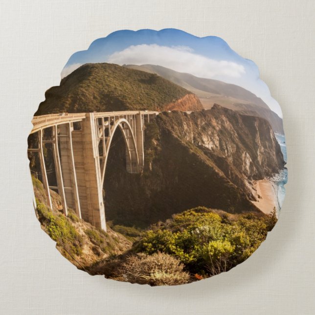 Bixby Bridge, Big Sur, California, USA Round Cushion (Front)