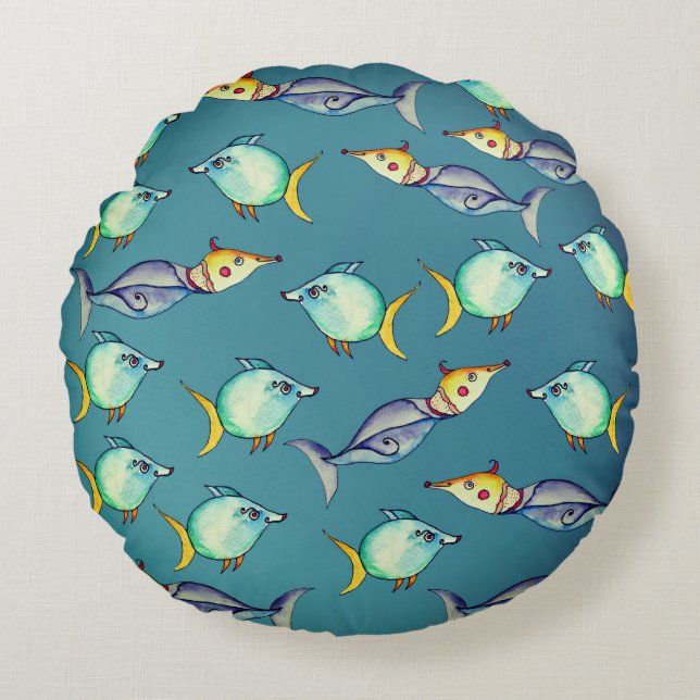 Bizarre Fishes Round Cushion (Front)
