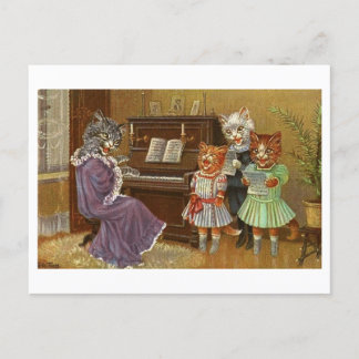Bizarre Singing Cats Vintage Postcard