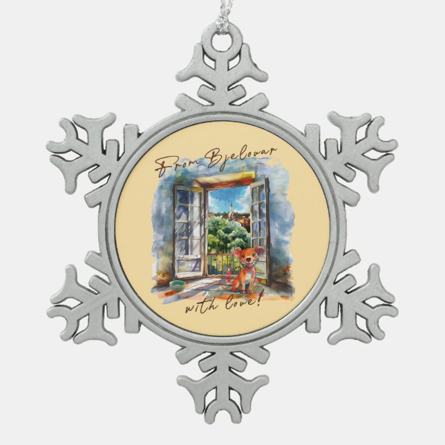 Bjelovar Snowflake Pewter Christmas Ornament (Front)