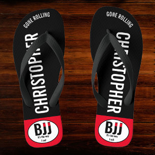 BJJ Black Belt Rolling Add Your Name Jiu Jitsu Jandals