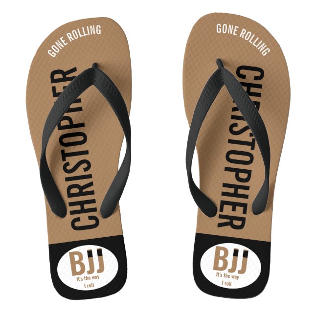 BJJ Brown Belt Rolling Add Your Name Jiu Jitsu Jandals (Footbed)