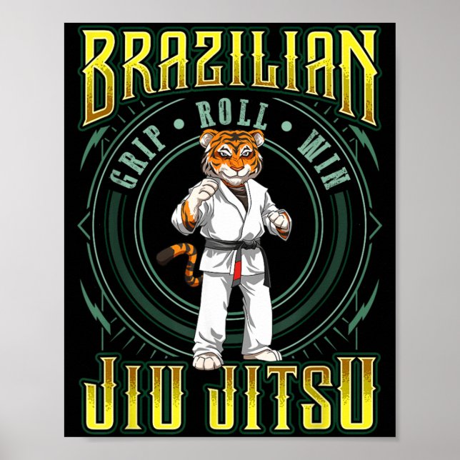 BJJ Grip Roll Win - Grappling Jiu Jitsu BJJ Tiger Poster (Front)