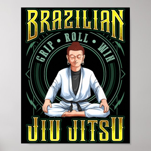 BJJ Grip Roll Win - Grappling Jiu Jitsu Buddha Poster (Front)